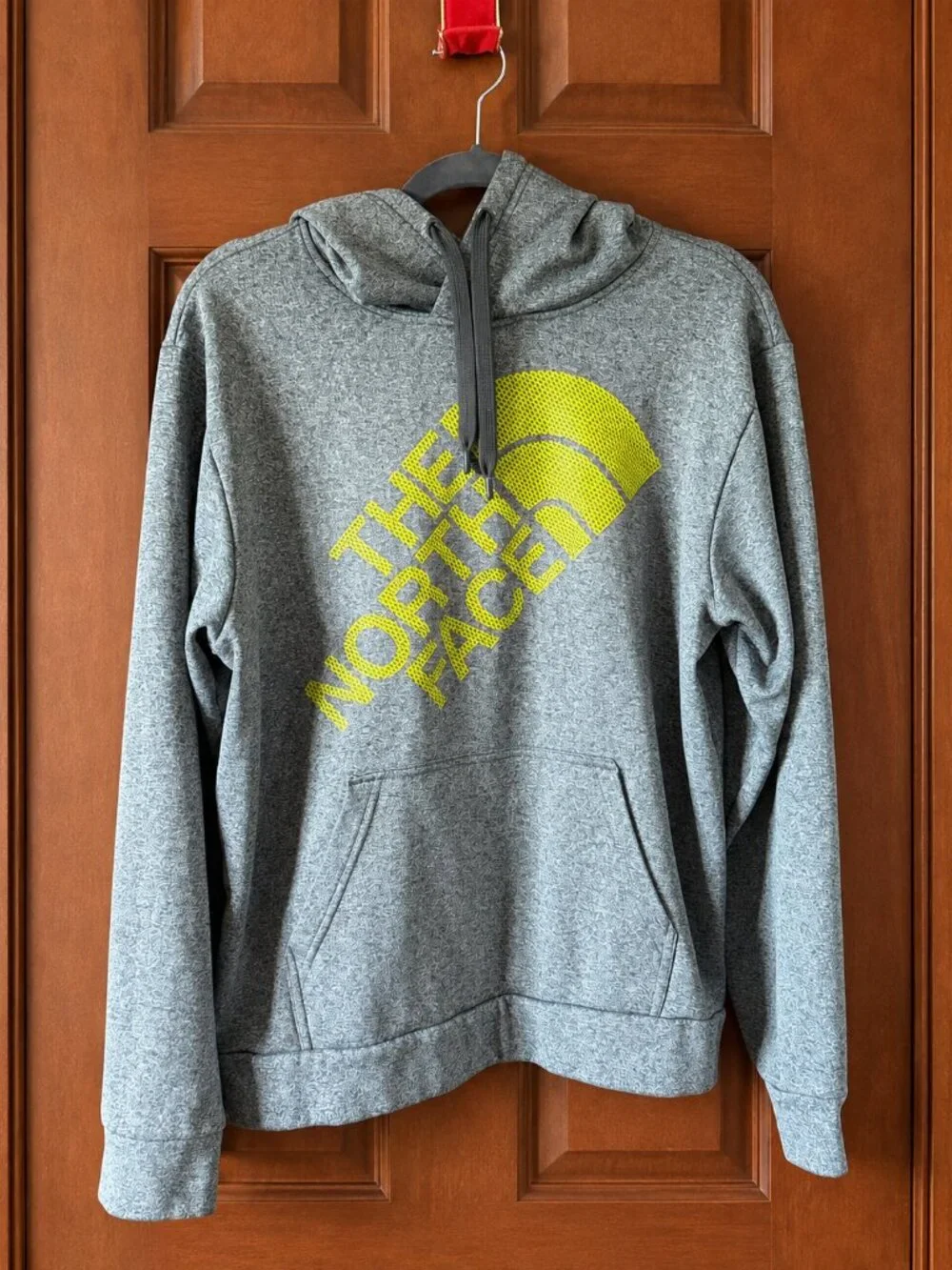 The North Face Gray Heather Logo Hoodie Men’s Medium Neon Yellow Pullover